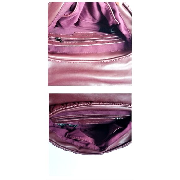 BADGLEY MISCHKA Burgundy Mini Quilted Messenger Bag Vegan Leather Plum - Picture 8 of 13